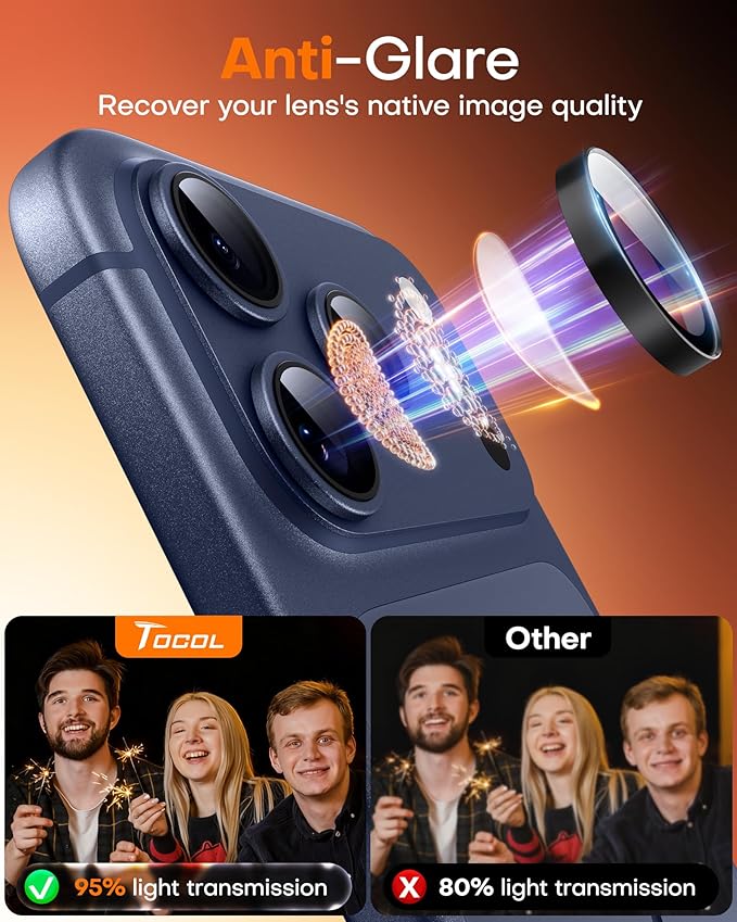 TOCOL Camera Lens Protector for iPhone 17 Pro Max/iPhone 17 Pro Tempered Glass HD Individual Scratch Resistant Camera Cover Accessories Case Friendly 2 Pack（Black） - Image 6
