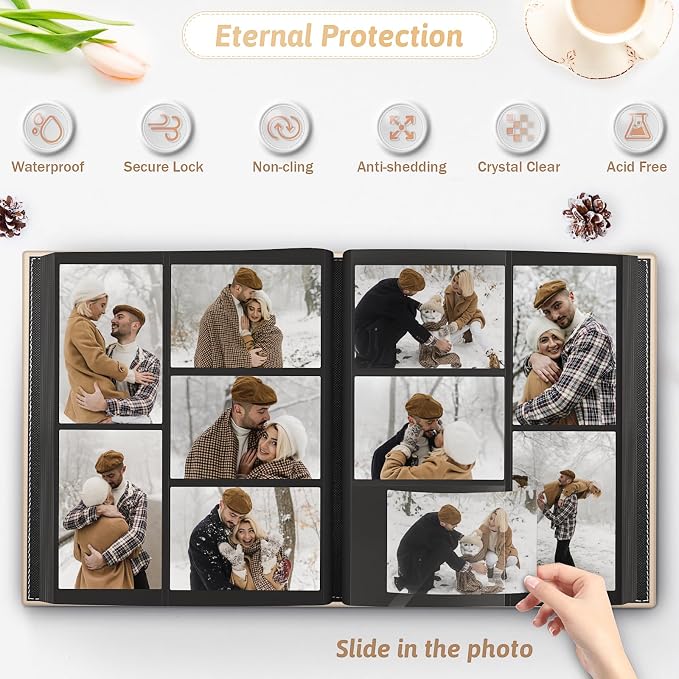 Popotop 4x6 Photo Album Holds 800 Pictures, Vegan Leather Hardcover | 800-Photos Capacity, Clear Slip-In Pockets, Extra-Large Collection Format, Front Photo Window, Gifts for Family Wedding Baby - Image 3