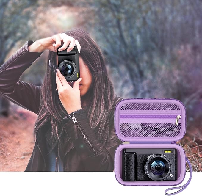 Digital Camera Case for Travelers & Vloggers, Case Only, Purple | Fits Cameras up to 5.1 x 2.9 x 1.8", Hard Shell Protection, Mesh Pocket for SD Cards Battery Cable, Compact Size for Backpack - Image 7