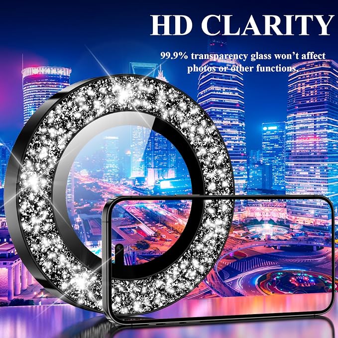 YWXTW Designed for iPhone 14 Pro/iPhone 14 Pro Max Camera Lens Protector Bling, [New Glitter Design] Individual Metal Tempered Glass Camera Cover Accessories Case Friendly, 1 Set (Black Glitter) - Image 5