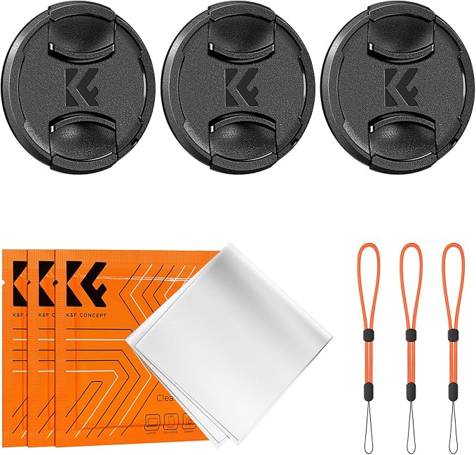 K&F Concept 86mm Lens Cap, 9-in-1 Center Pinch Lens Cover + Anti-Loss Keeper Leash + Microfiber Cleaning Cloth Kits Compatible with Nikon, Canon, Sony, Fujifilm Camera Lenses by KFCONCEPT