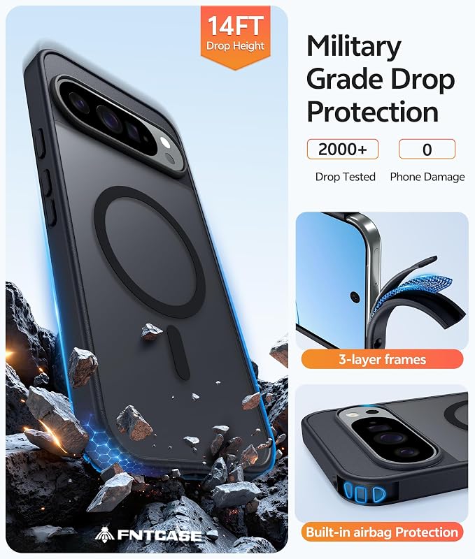 FNTCASE for Google Pixel 10 / Pixel 10 Pro Case, Compatible with Magsafe | Screen Protector, Translucent Matte, 14FT Military Grade Drop Protection, Shockproof Protective Phone Cover, Black - Image 5