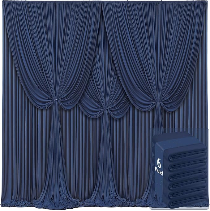 6 Panels Navy Blue Backdrop Curtains for Wedding Party Wrinkle Free Backdrops Curtain Drapes Fabric Decorations Photo Back Drop Cloth for Baby Shower Photography Stage Reception 30ft(W) x 12ft(H) by Tao-GePartyDecorations