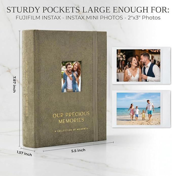 Beautiful Polaroid Photo Album for Instax Mini - Velvet Cover, 60 Pages | Holds Your Polaroid Pictures - Ideal Wedding Guest Book and Keepsake with Secure Elastic Band to Preserve Precious Memories - Image 3