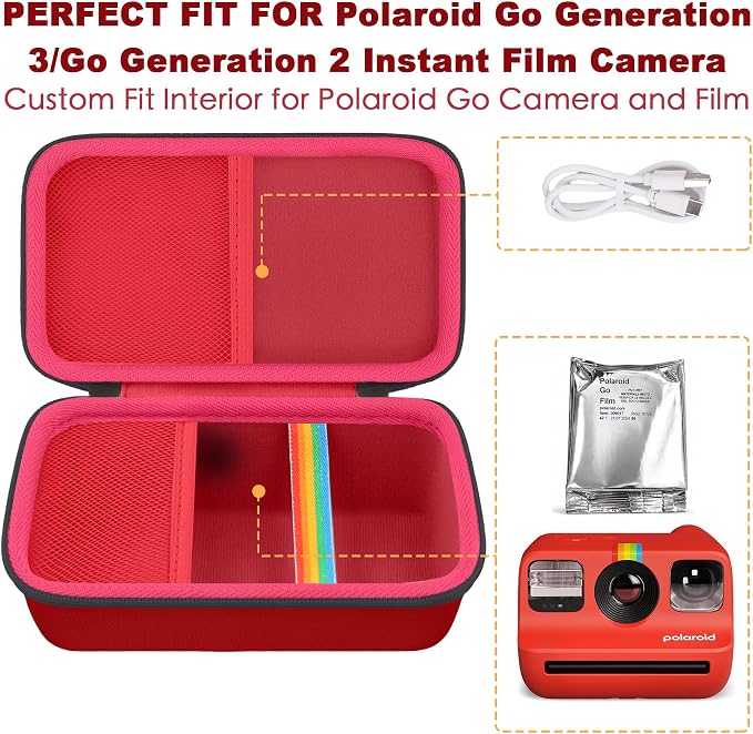 khanka Travel Case for Polaroid Go Generation 3 Mini Instant Camera/Polaroid Go Generation 2 (9147/9096/9098/9097),Case Only（Red） - Image 5