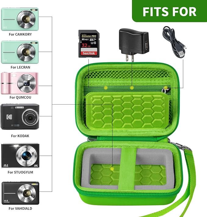 Comecase Digital Camera Case for Kodak PIXPRO FZ45 FZ55, Grass Green | Fits Cameras up to 4.33 x 3.07 x 2.3 in, Pre-Cut Foam, Elastic Strap&Hand Strap, Mesh Pocket for Accessories, Case Only - Image 2