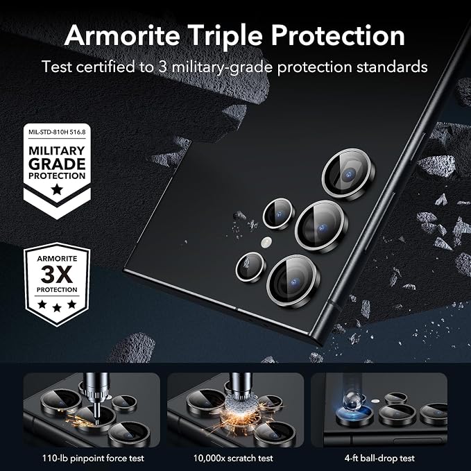 ESR for Samsung Galaxy S24 Ultra Camera Lens Protector, 1 Pack, Black | Individual Camera Cover, 9H Tempered Glass, Original Camera Clarity, Scratch-Resistant, Case Friendly - Image 2