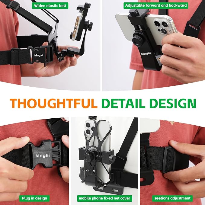 KINGKI Mobile Phone Chest Strap Harness Mount Head Strap Holder Kit for POV/VLOG,Cell Phone Clip Compatible with iPhone,Samsung,GoPro Hero 12, 11,10, 9, 8, AKASO,DJI Osmo,and Action Cameras… - Image 6