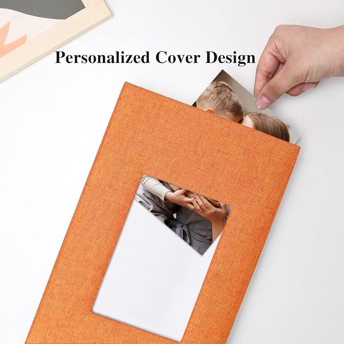 Vienrose 4x6 Photo Album,300 Pockets,Linen Cover with Window,Orange | Linen Hardcover, Slip In Photo Book, Family Memory Album, Travel Keepsake - Image 3