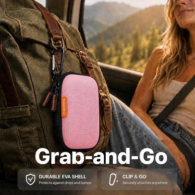 Pink Mini Hard Earbud Case, Small Portable Rectangle Carrying Case Pouch | Small Hard Case for Apple Airpods, Earpods, Samsung Galaxy Buds, Earbuds, Earplugs, In Ear Monitor, USB Cable, Flash Drive - Image 8
