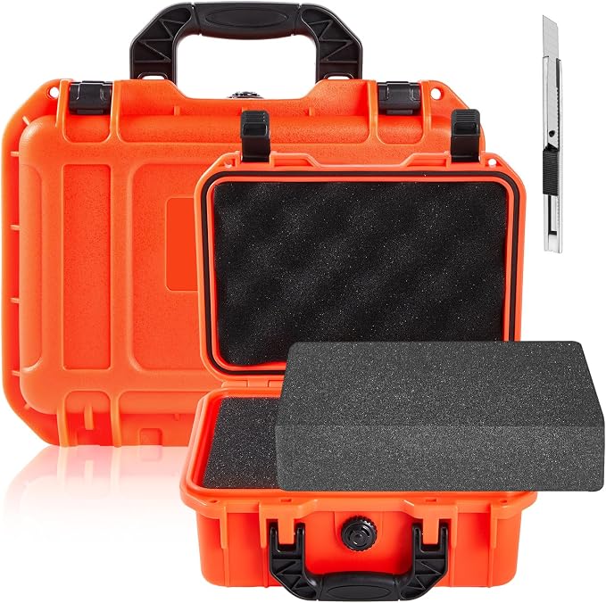 Relaxweex 1 Pcs Waterproof Hard Case with DIY Customizable Foam Insert Portable Protective Case with Knife for Camera Drones Equipments Tools Test Instruments(Reddish Orange,16.3 x 12.4 x 6.5 Inch) by Relaxweex