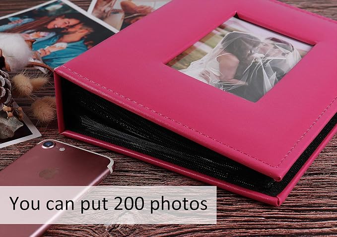 RECUTMS Photo Album 200 Pockets 4x6 Leather Album for Wedding Family Pink | Black Page, Horizontal Pockets, Anniversary Baby Memory Book, DIY Front Window, Small Photobook, Slip-in Picture,Travel Gifts - Image 3