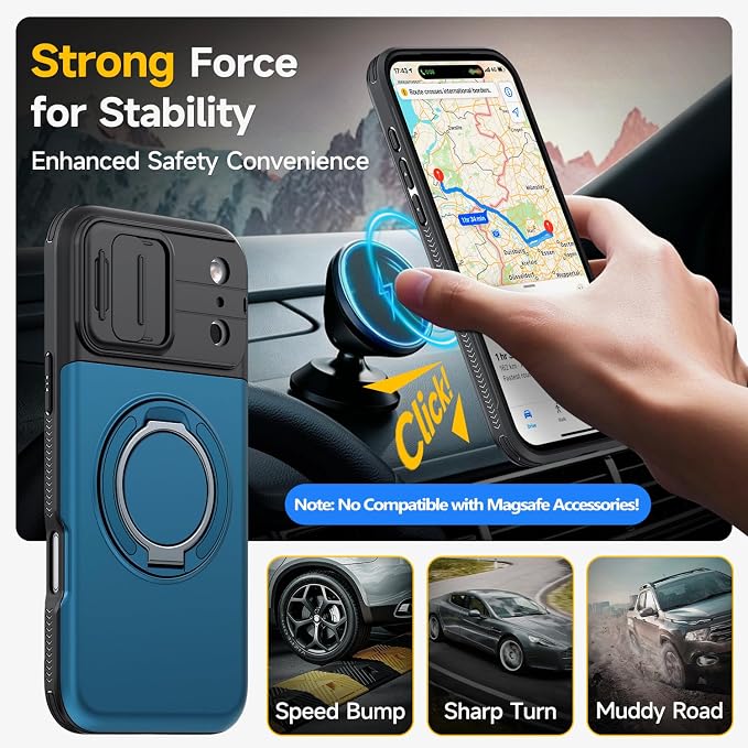 for iPhone 17 Pro Wallet Case with Card Holder Slide Camera Cover Ring Stand Kickstand Heavy Duty Protective Case with Screen Protector for iPhone 17 Pro (Blue) - Image 5