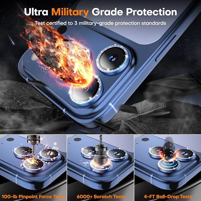 Camera Lens Protector for iPhone 15 Pro Max/15 Pro- Glitter Blue | 9H Tempered Glass, Metal Individual Camera Cover, Accessories, Anti-drop, Case Friendly, HD Clear, Anti-Scratch - Image 5