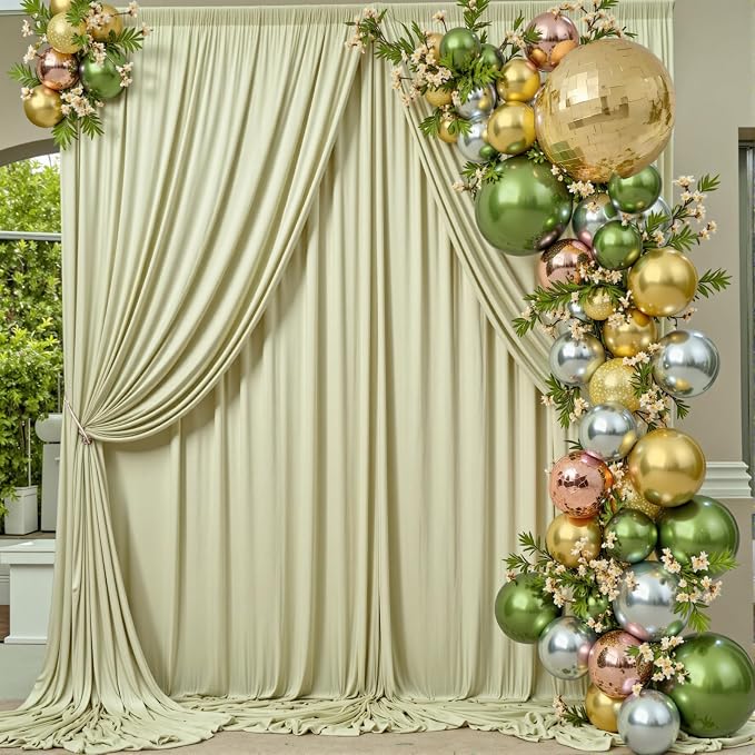 30 ft x 10 ft Wrinkle Free Light Green Backdrop Curtain for Parties, Thick Green Polyester Photo Backdrop Drapes for Baby Shower Wedding Engagement Birthday Party Backdrop Stand,5ft x 10ft 6 Panels - Image 5