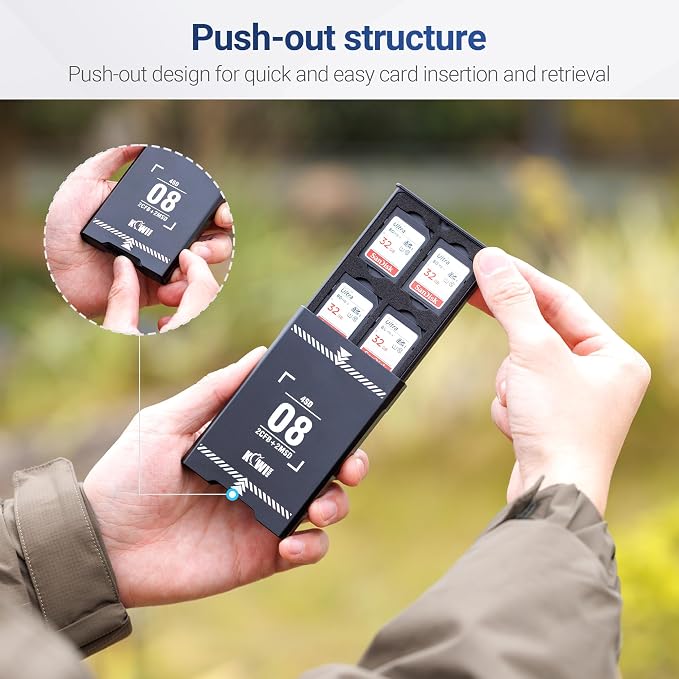 8 Slots Pop-Up Memory Card Holder SD CFexpress Type-B XQD Case | Stores 4 SD, 2 Micro SD, 2 CFexpress Type-B/XQD cards with shockproof EVA foam slots, pop-up push design - Image 4