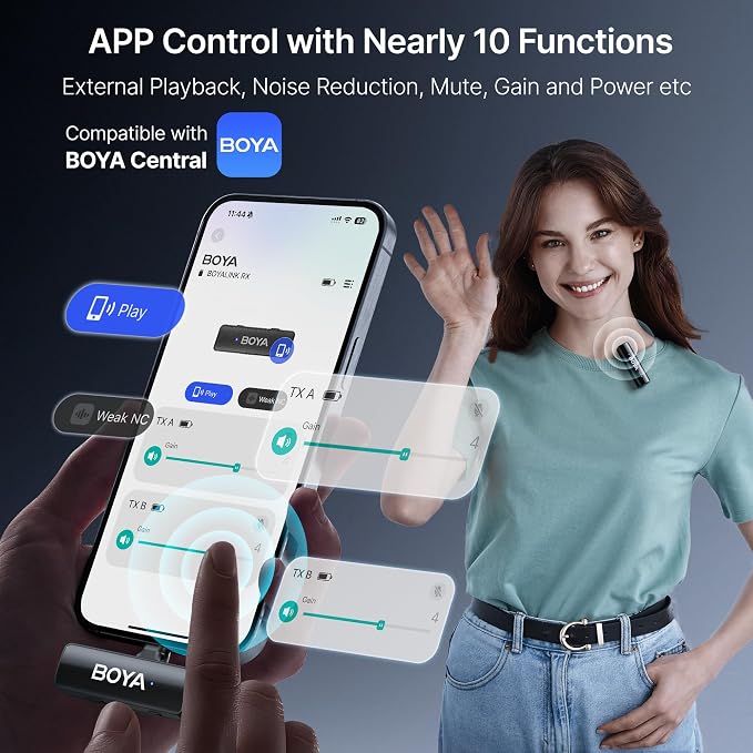 BOYA BOYALINK 2 A2 (2TX+3RX Adapter) Wireless Lavalier Microphone for iPhone Camera Android, Clip on Mic, 48 KHz 24 Bit, 6mm Mic, 1000ft, Noise Cancelling, Mini Lapel Mic USB-C/Lightning/3.5mm TRS - Image 8