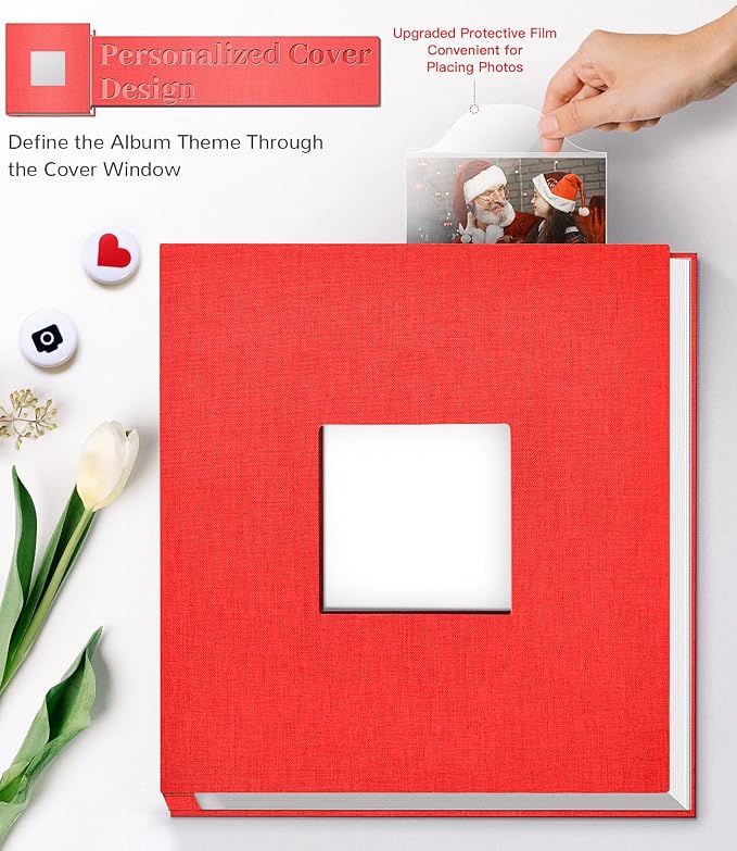 Artfeel Photo Album Self Adhesive Scrapbook Album for 3x5 4x6 5x7 8x10 Pictures,120 Pages Linen Cover with Display Window DIY Photo Book,Ideal Gifts for Family Travel Wedding Baby - Image 2