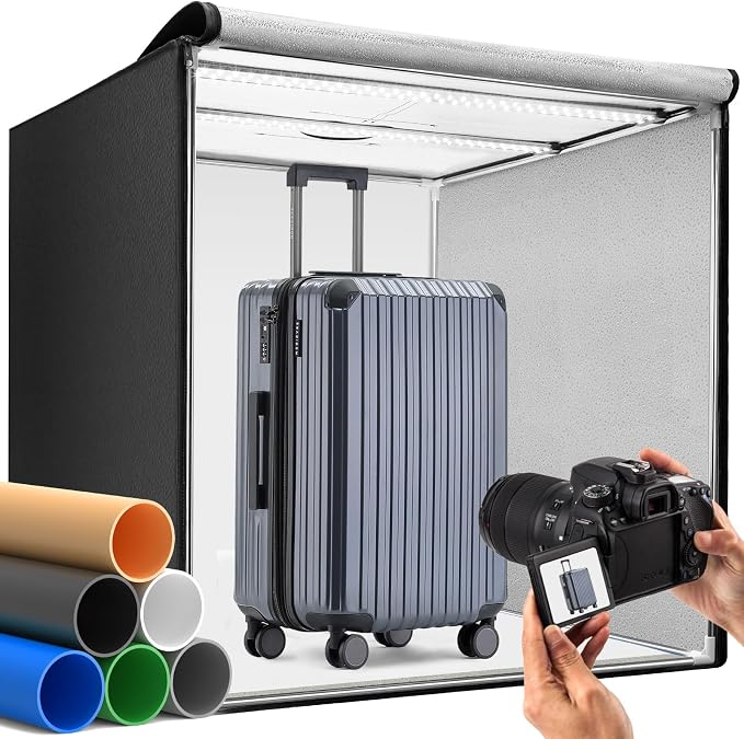 Photo Light Box 24x24 inch, Portable Shooting Tent Kit, Professional Dimmable Photo Studio Light Box with 100 LED Beads & 6 Color Backdrops for Jewelry and Food Items Product Photography by DUCLUS