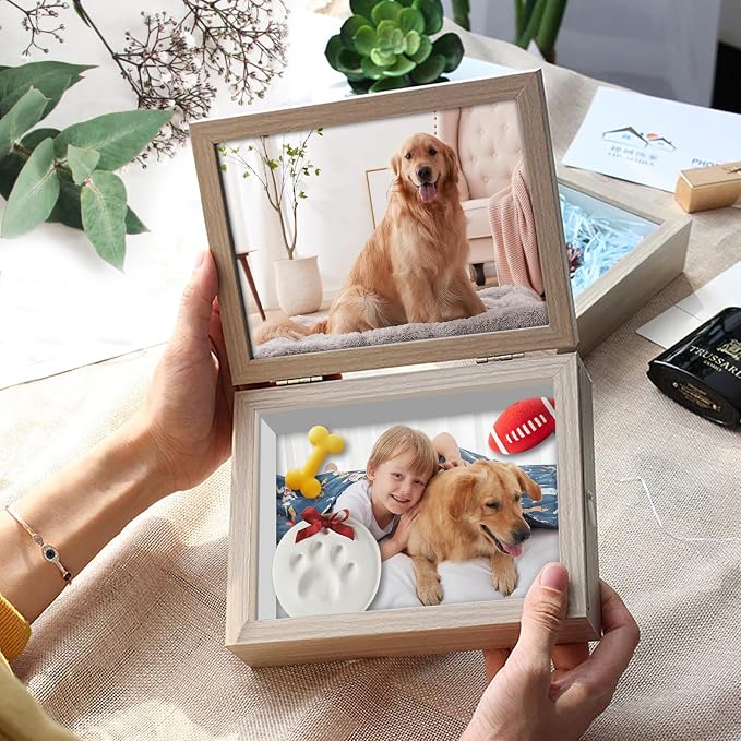 5x7 Pets Memorial Shadow Box Frame, Dogs Cats Photo Display with Paw Prints Keepsake, Memorial Sympathy Gifts for Loss of Dog Cat, Grey - Image 7