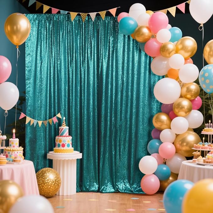 SquarePie 6x8ft Teal Sequin Backdrop, High Density Non-Transparent Glitter Curtain for Photography, Birthday, Wedding Party Decorations, Thick Solid Background with 4" Rod Pocket, 1 Panel - Image 2