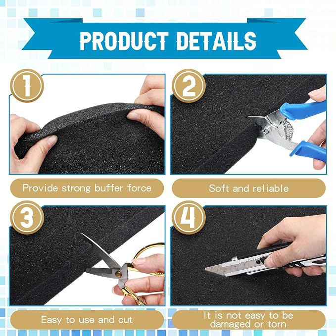 Outus 4 Pcs Cuttable Polyurethane Foam Pads Craft Foam Insert for Cases Packing Padding Camera Toolbox Storage(16 x 12 x 1.5 Inch,Black) - Image 3