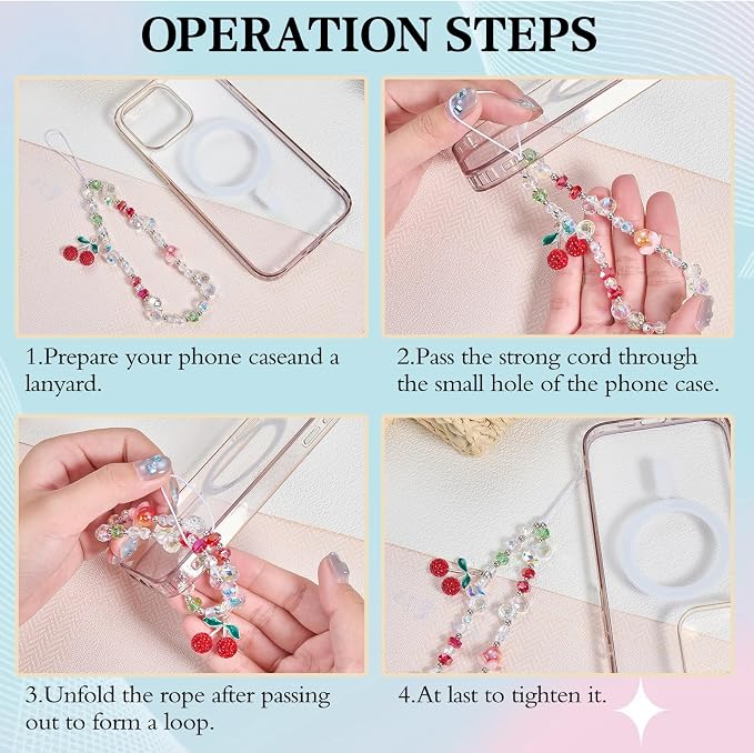 BEEFLYING Cherry Beaded Phone Charm Wrist Strap for Case, Dazzling | Y2K Cell Phone Chain with Cherry Pendant, for Bag Keychain Camera Wallet - Image 6