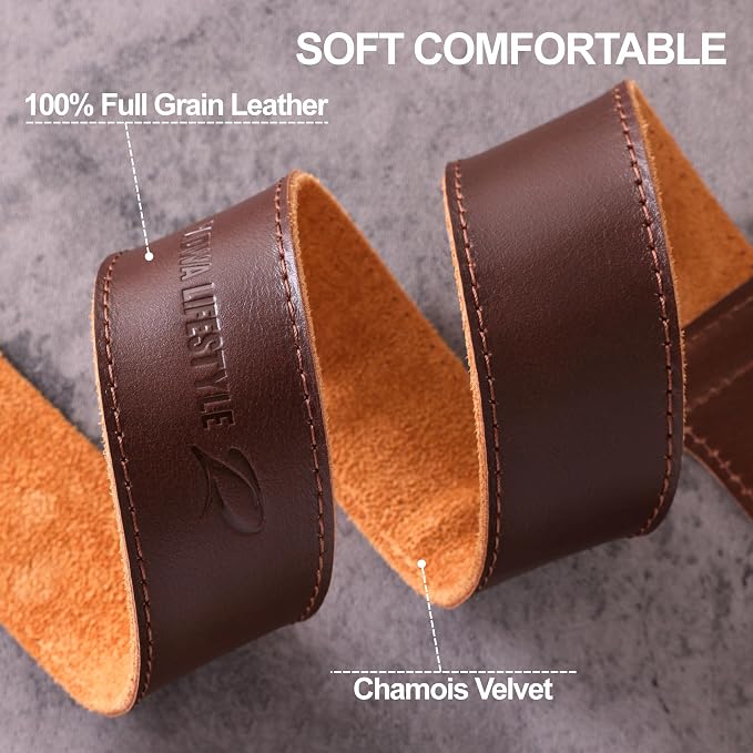 Padwa Lifestyle Coffee Leather Camera Strap - 1.5" Soft Full Grain Cowhide Camera Straps for Photographers, Soft Suede Fabric Padded Leather Strap with Quick Release fits All Cameras - Image 4
