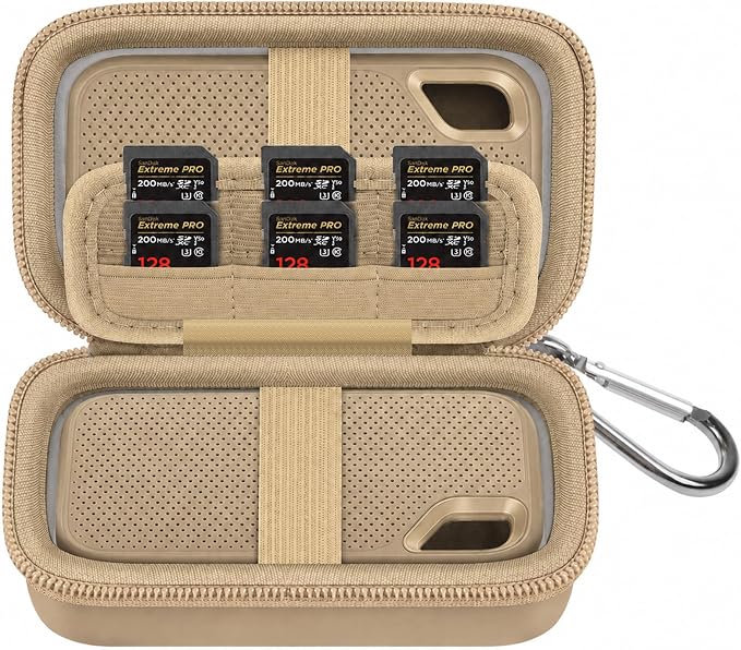 Comecase Dual SSD Case for SanDisk Extreme Portable SSD and Extreme PRO | Holds 2 Drives & 12 SD Cards, Elastic Strap Fit 500GB/1TB/2TB/4TB/8TB, Cable Groove & Carabiner for Travel, Khaki, Box Only by COMECASE