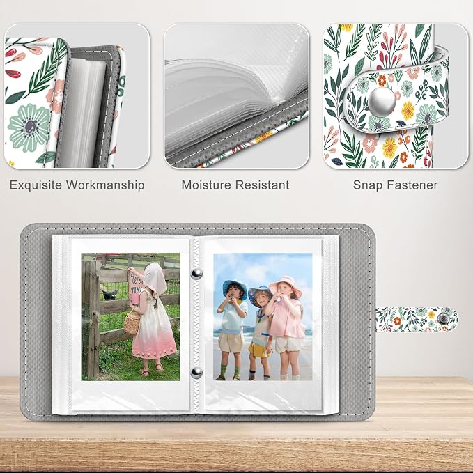 Fintie Mini Photos Album Book for 2x3 Inch Films - 52 Pockets Small Albums | For Fujifilm Instax Mini, Polaroid Hi-Print Pictures, Portable Kpop Photocard Holder, Travel Memory Book, Spring Bloom - Image 4