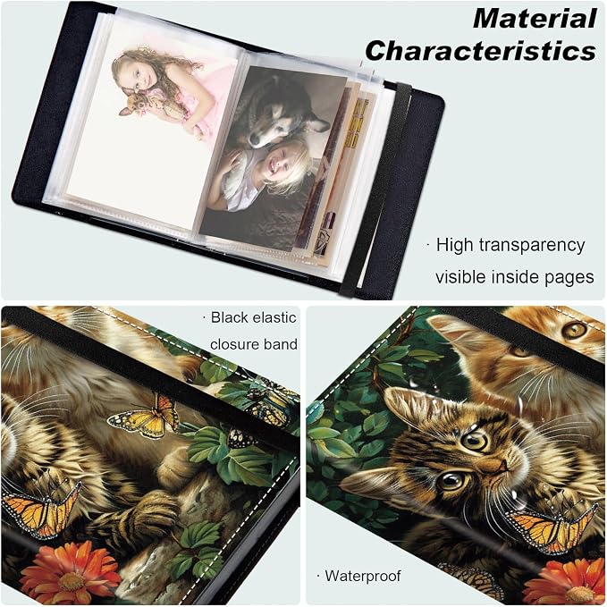 Small Photo Album 4x6 60 Pockets 120 Photos - Adventure Book Baby Photo Albums Photo Books for 4X6 Pictures Memory Book with Black Elastic Band for Photo Storage, Cat Family Flower Butterflies - Image 5