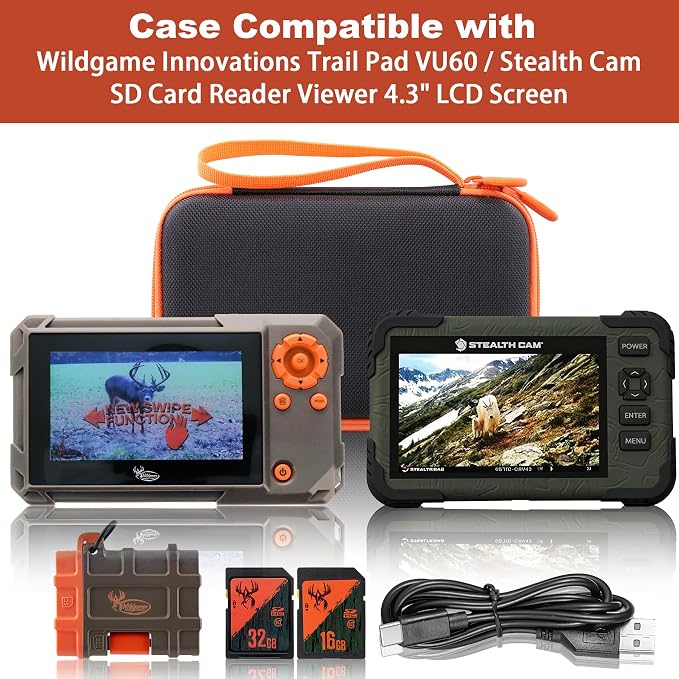 co2CREA Hard Case for Wildgame Innovations Trail Pad VU60, Black+Orange | Stealth Cam SD Card Reader Viewer 4.3" LCD Screen Compatibility, Space For Cables And Accessories, Organized Interior - Image 3