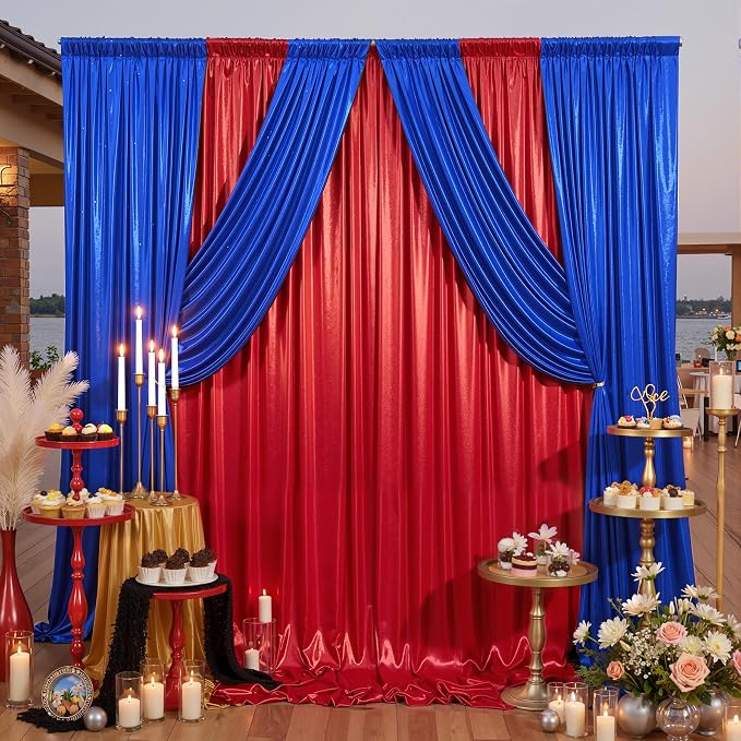 20ft x 10ft Red Royal Blue Sequin Backdrop Curtain for Parties, Wrinkle Free Glitter Photo Backdrop Drapes 4 Panels 5x10ft Back Drop Cloth for Wedding Photography Background - Image 8