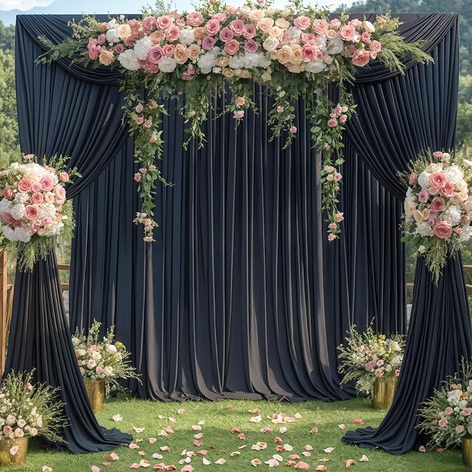 8 Panels Black Backdrop Curtains for Wedding Party Wrinkle Free Backdrops Curtain Drapes Fabric Decorations Photo Back Drop Cloth for Baby Shower Photography Stage Reception 40ft(W) x 12ft(H) - Image 5