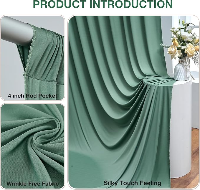 20ft x 10ft Wrinkle Free Sage Green Backdrop Curtains for Parties, Thick Polyester Green Photo Backdrop Drapes for Wedding Birthday Party Photography Background Backdrop Stand - Image 2