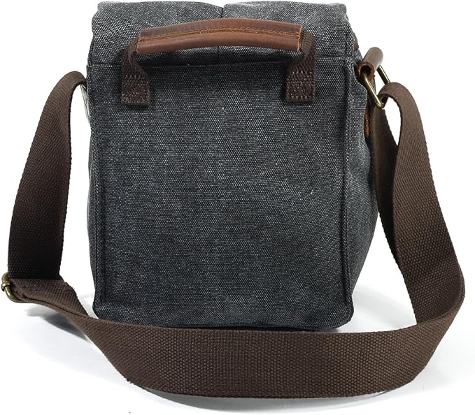 Small Camera Bag/Case, Vintage Canvase Leather Trim DSLR SLR Camera Shoulder Messenger Sling Bag - Image 2