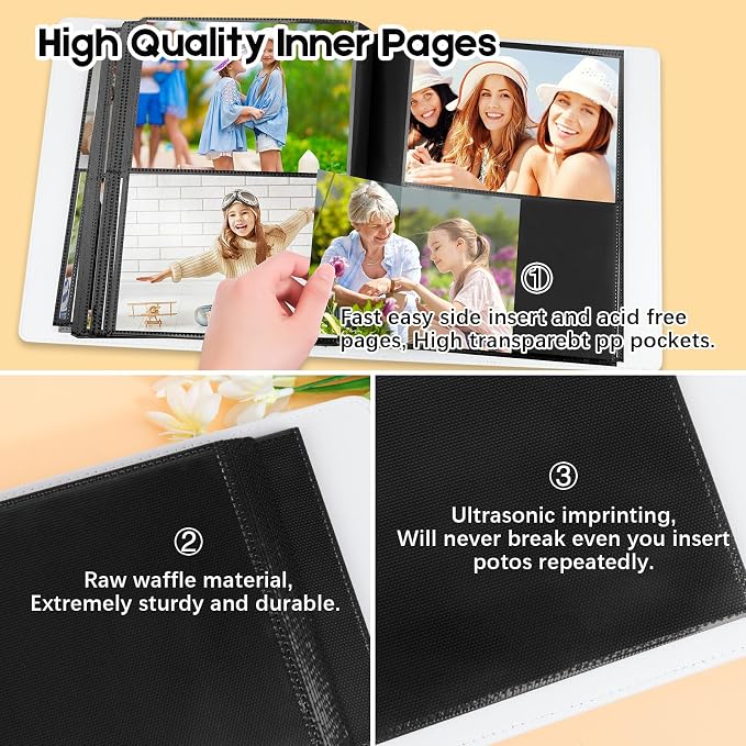 Aevdor 5x7 Photo Album, Holds 272 Photos, Leather Cover, White | Clear 5x7 Photo Pockets, Front Display Window, Family, Wedding, Birthday, Anniversary & Travel Memories - Image 5