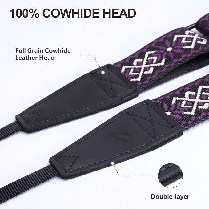 Padwa Lifestyle Adjustable Camera Strap - 1.5" Top Layer Cowhide Head Camera Straps for Photographers, Cotton Adjustable Neck Shoulder & Crossbody Strap Quick Release for All Cameras and Binoculars - Image 2