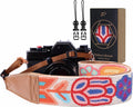 Padwa Lifestyle Colorful Crochet Camera Strap - 2" Full Grain Leather Ends Camera Straps for Photographers, Vintage Woven Cotton Soft Suede Fabric Padded Strap with Quick Release fits All Cameras by PadwaLifestyleCameraStrap
