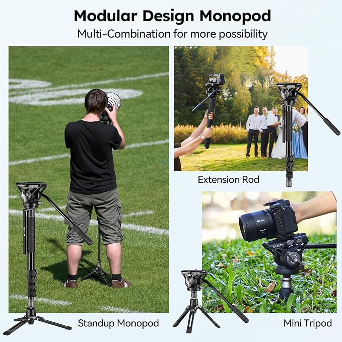 SIRUI AM-MDP02 Video Monopod with Feet, 74" Fluid Head, 8kg Load for DSLR | 74" Portable Video Monopod with Fluid Head, Stable Feet, Smooth Pan & Tilt, 8kg/17.6lb Load for DSLR Cameras and Camcorders - Image 9