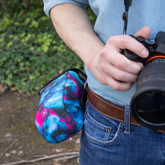 USA Gear Camera Sleeve (Large) for Mid-Size SLRs Compatible with Sony A7 V, Canon EOS R6 Mark II, Nikon Z 6III & more - Padded Neoprene DSLR Case with Zipper Accessory Pocket & Belt Loop (Galaxy) - Image 6