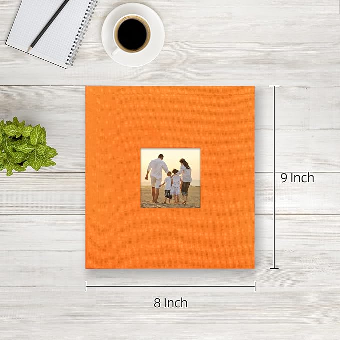 potricher Photo Album 4x6 Pictures, 200 Pockets, Linen Cover, Orange | Linen Cover, Front Window, Large Capacity 4x6 Picture Albums, Photo Book for Family, Wedding, Anniversary, Baby, Keepsake - Image 2