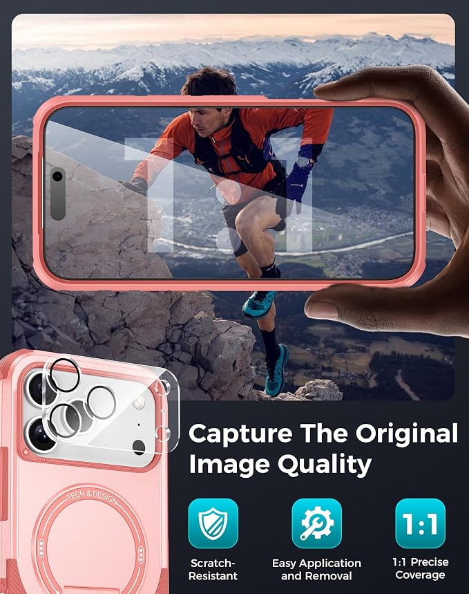 Goton 3 in 1 for iPhone 17 Pro Max Case with Privacy Screen Protector Pink | Glass Camera Lens Protector,Compatible for MagSafe,Invisible Kickstand, Shockproof Phone Cover for iPhone 17 Promax - Image 7