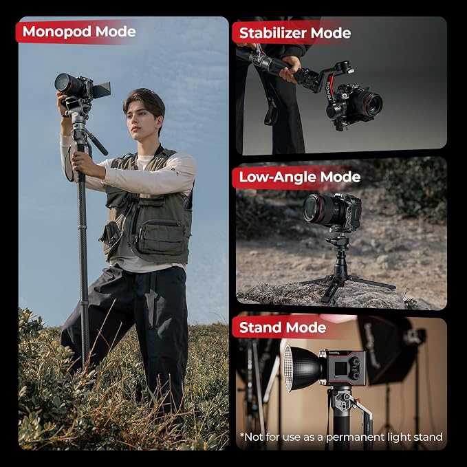 SmallRig 175cm / 68.9" Carbon Fiber Video Monopod for Camera, Compact Camera Monopod with One-Button Lift & Lock, Max. 5kg Playload Fluid Head Fits for DJI RS and for MFT 501L - Image 8