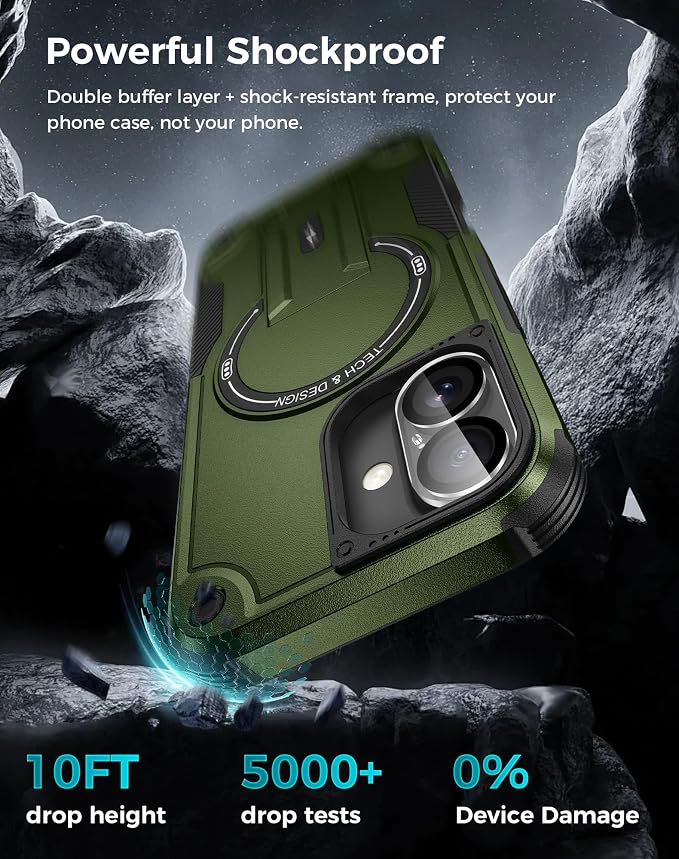 Goton 3 in 1 for iPhone 16 Case with Privacy Screen Protector Green | Glass Camera Lens Protector,Compatible for MagSafe,Invisible Kickstand, Shockproof Phone Cover for iPhone16 - Image 4