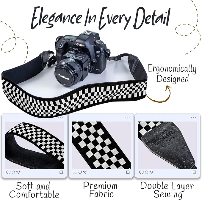 Art Tribute Camera Strap - Shoulder, Crossbody & Neck Camera Strap for Photographers, Fits All Cameras, Canon Nikon Sony Fujifilm, Padded Strap W/Quick Release, Embroidered Cotton & Leather Ends - Image 3