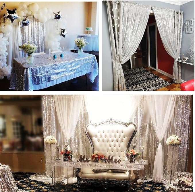 Poise3EHome 5FT x 7FT Silver Sequin Photography Backdrop Curtain for Party Decoration, Silver - Image 7
