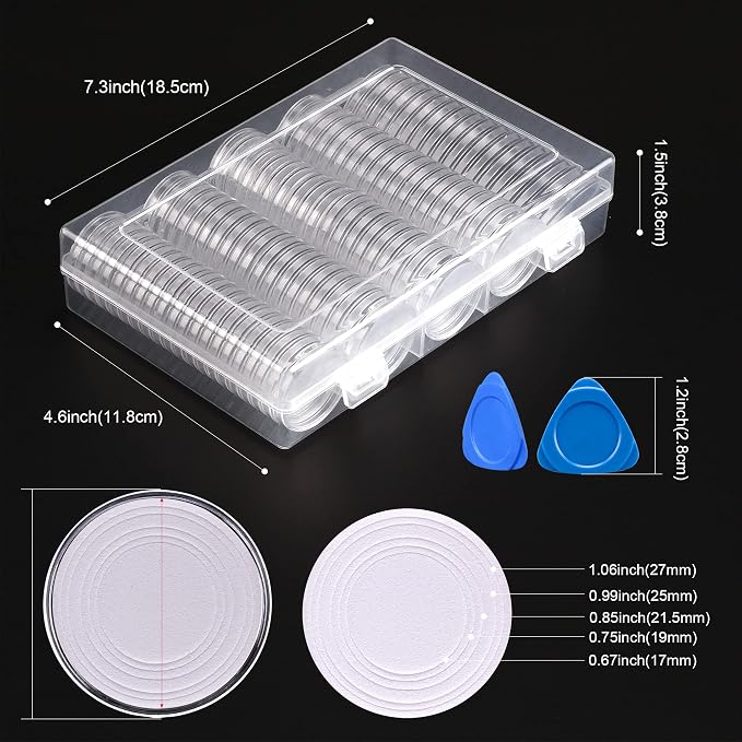 SPLF 100 Pieces 30mm Coin Capsules, Coin Holder Case, White | 5 Sizes (17/19/21.5/25/27/29.5mm) Protect Gasket, Plastic Storage Organizer Box, Collection Supplies - Image 5