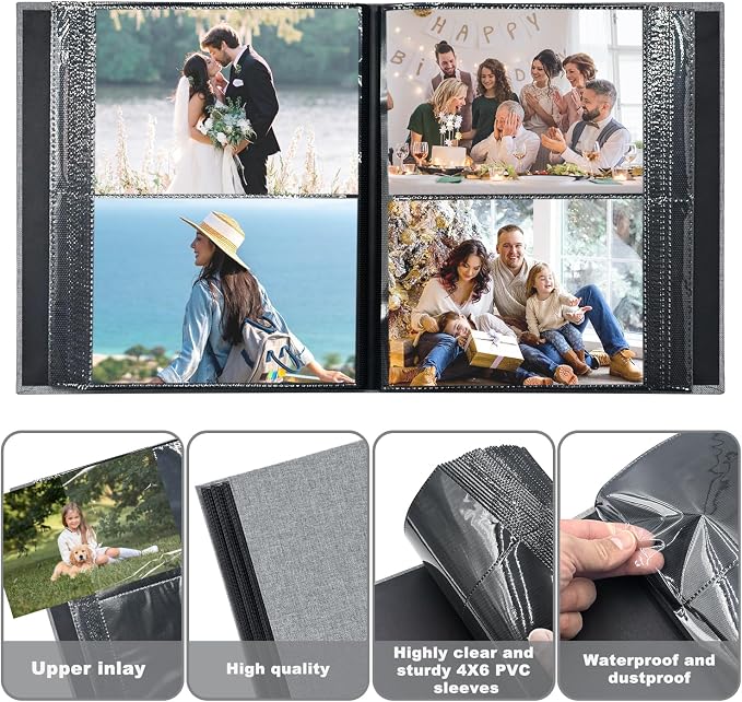 Photo Album 4x6 200 Pockets for Wedding Gifts,Linen Hardcover Picture Albums for Family Anniversary Baby Vacation Pictures - Image 5