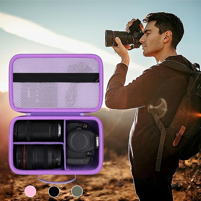 khanka Camera Case for Canon EOS Rebel R6 V/T7/T100/T6/R50/R100/R5/R7/R8/R6 Mark II/SL3 DSLR Camera,Travel Carrying Case for Canon EOS Rebel Camera and 18-55mm/18-45mm Lens(Purple Case Only) - Image 9